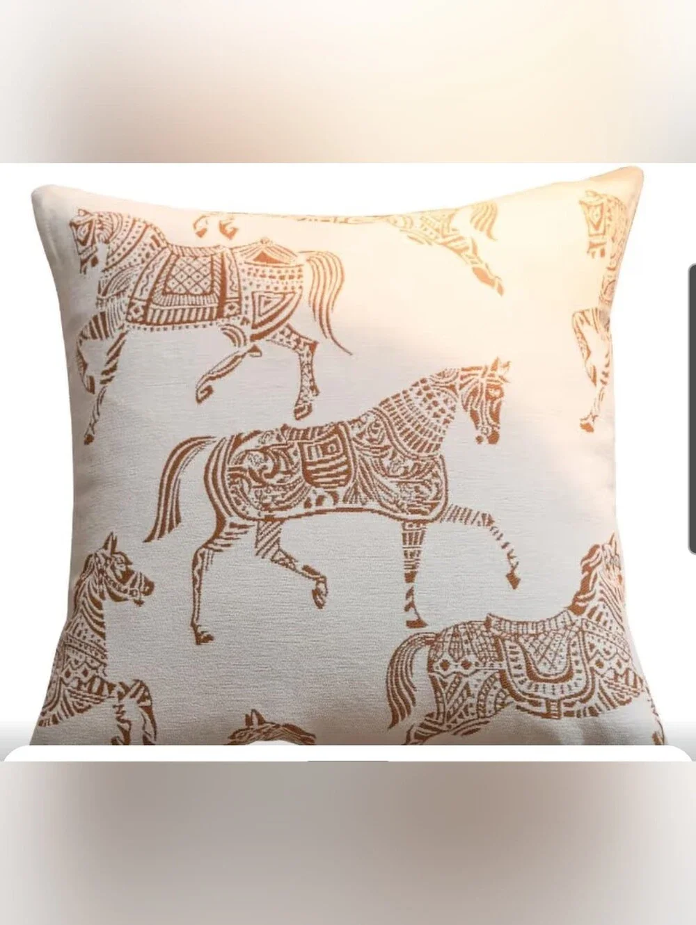 Equestrian Print Throw Pillow Cover - Cream with Brown Horse Motif 20x20